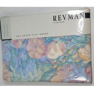 Vintage 1989 Revman Chiffon Queen Flat Sheet Floral Pastel Percale No-Iron USA